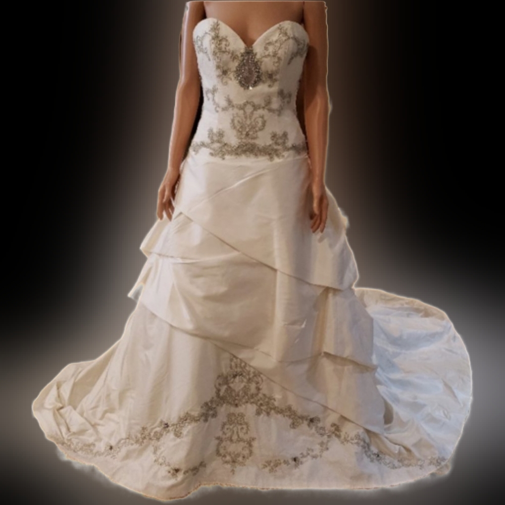 St. Pucchi White Wedding Gown with Silver Embroidery - NEW